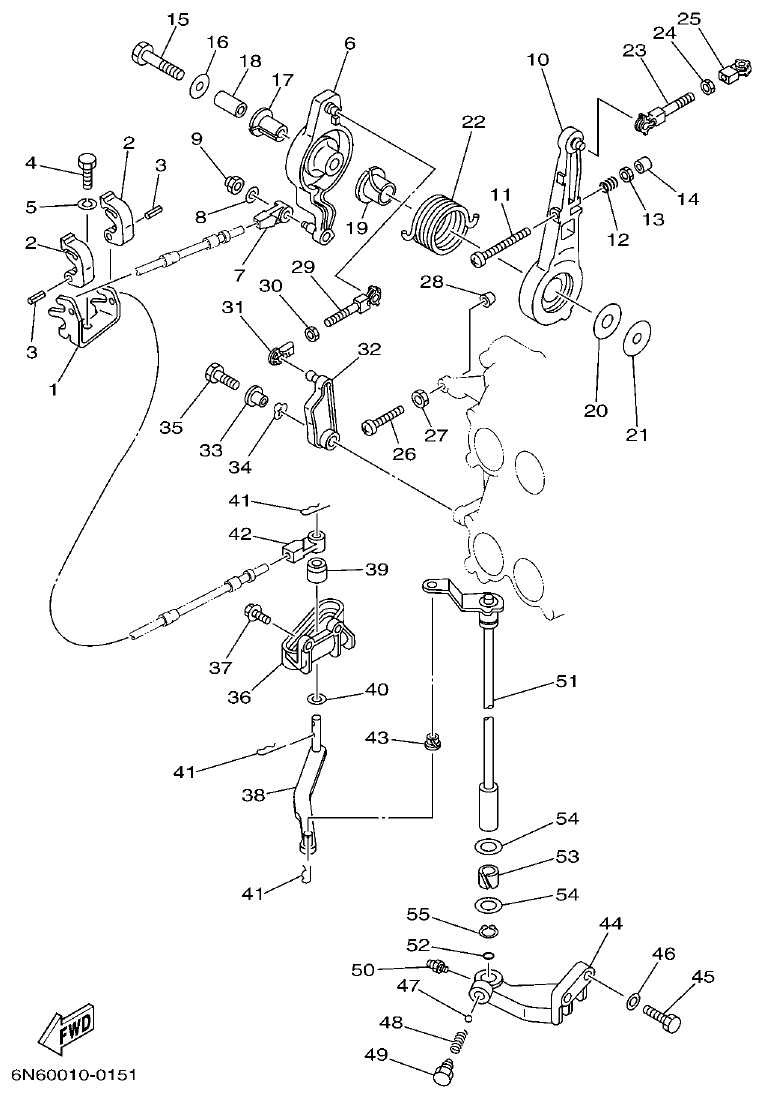 Yamaha 115B, 140B CONTROL parts diagram